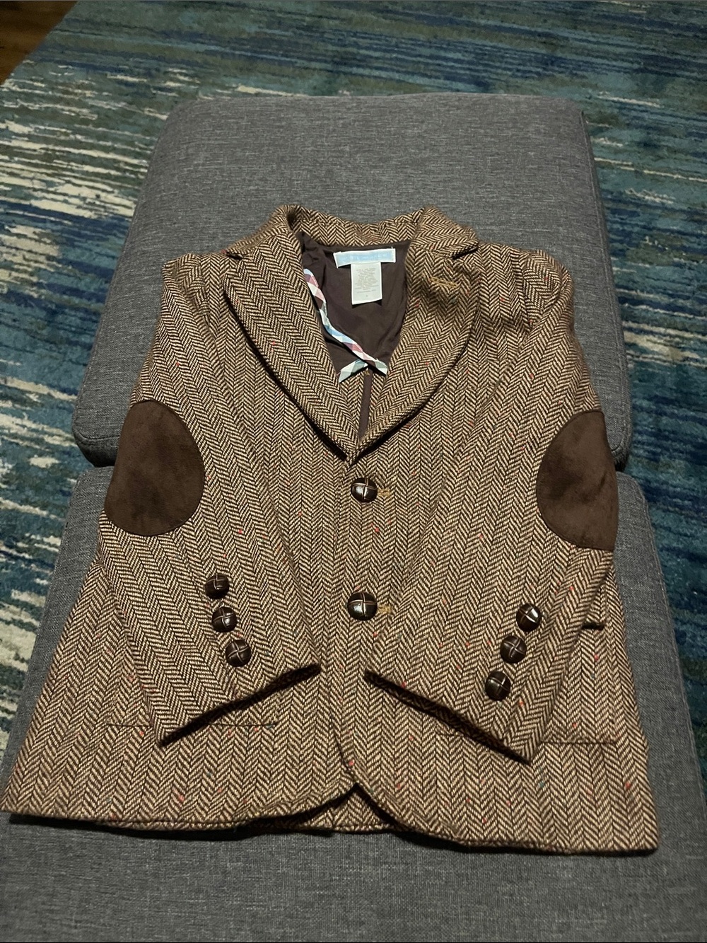 Janie and Jack Brown Herringbone Blazer with Dark Brown Elbow Patches